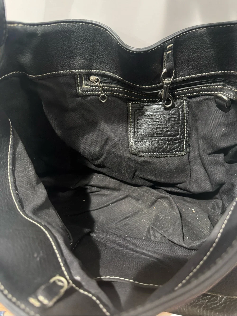 Black Leather Shoulder Bag with Contrast Stitching by Coach